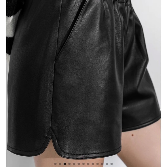Camille Black Leather Shorts - Picture 3 of 7